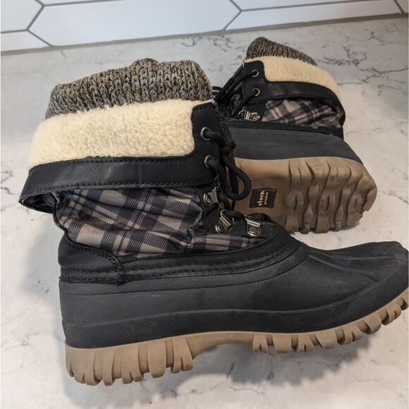 STORM Creek by Cougar Plaid Sherpa Winter Boots Fold Over Lace Up Women's Size 7 - Picture 9 of 11
